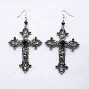 Goth Inverted Crucifix Teardrop Dangle Earrings Black Crystal Pentagram Witch Statement Grunge Classical Satan Pagan Women Gift
