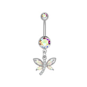 Elegant Dangled Belly Piercing Jewelry Fashion Dragonfly Owl Butterfly Shaped Curved Navel Rings Stainless Keys CZs Belly Ring