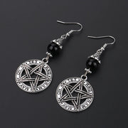 Gothic Dark Style Moon Sun Pentagram Earring Occult Crescent Wicca Witch Dangle Earrings For Women Men Hanmade Goth Jewelry Gift