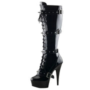 6Inch Autumn Winter Thigh-High Boots Zipper Openings Thin Heel High Heels Buckles Solid Pattern Lace-Up Closure Knee-High Boot