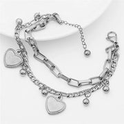 Gothic Hip Hop Metal Cross Pendant Charm Bracelet for Women Female Beads 2 Layering Linked Chain Bracelets Cool Jewelry Gift