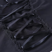 Vintage Tops Goth T-shirt Women Bodycon Bandage Lace Black T-shirts Gothic Streetwear Sexy Female Top Casual Mesh Tee