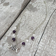 Gothic Beaded Pentagram Necklace Crystal Necklace Goth Wiccan Pendant Witchy Punk Jewelry Women Statement Gift Charm Mystical