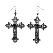 Goth Inverted Crucifix Teardrop Dangle Earrings Black Crystal Pentagram Witch Statement Grunge Classical Satan Pagan Women Gift
