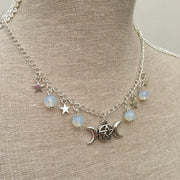 Gothic Beaded Pentagram Necklace Crystal Necklace Goth Wiccan Pendant Witchy Punk Jewelry Women Statement Gift Charm Mystical
