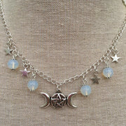 Gothic Beaded Pentagram Necklace Crystal Necklace Goth Wiccan Pendant Witchy Punk Jewelry Women Statement Gift Charm Mystical