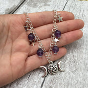 Gothic Beaded Pentagram Necklace Crystal Necklace Goth Wiccan Pendant Witchy Punk Jewelry Women Statement Gift Charm Mystical