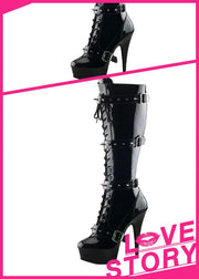 6Inch Autumn Winter Thigh-High Boots Zipper Openings Thin Heel High Heels Buckles Solid Pattern Lace-Up Closure Knee-High Boot