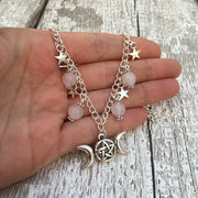 Gothic Beaded Pentagram Necklace Crystal Necklace Goth Wiccan Pendant Witchy Punk Jewelry Women Statement Gift Charm Mystical
