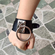 Round Bracelet Black PU Leather Wristband Cuff goth gothic punk armbands Fashion bracelets women men metal cosplay jewelry