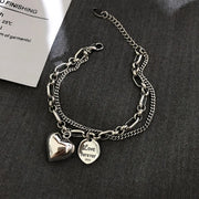 Gothic Hip Hop Metal Cross Pendant Charm Bracelet for Women Female Beads 2 Layering Linked Chain Bracelets Cool Jewelry Gift