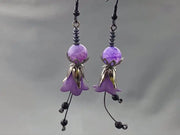 Gothic Purple Flower Earrings - Frosted Flower Bud Earrings - Agate Earrings