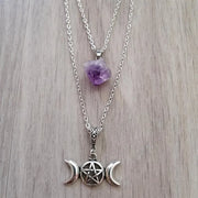 Gothic Beaded Pentagram Necklace Crystal Necklace Goth Wiccan Pendant Witchy Punk Jewelry Women Statement Gift Charm Mystical