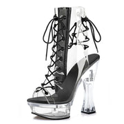 Transparent crystal platform thick heel 14cm lace up pole dance high-heeled fish mouth sandals 5.5 inch high heels