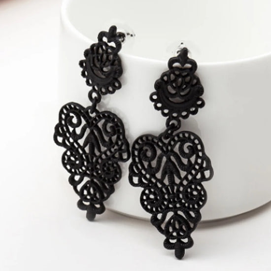 Gothic Women Dangle Earring Bohemia Style Black Alloy Pierced Long Dangle Drop Earrings Jewelry Accessories