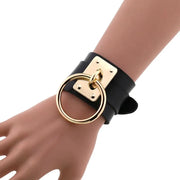 Round Bracelet Black PU Leather Wristband Cuff goth gothic punk armbands Fashion bracelets women men metal cosplay jewelry
