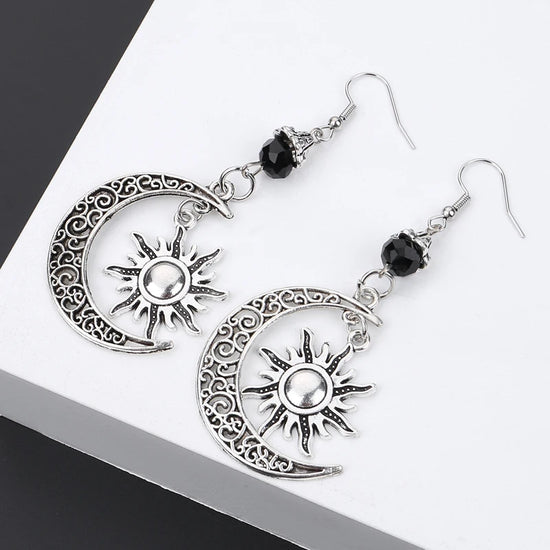 Gothic Dark Style Moon Sun Pentagram Earring Occult Crescent Wicca Witch Dangle Earrings For Women Men Hanmade Goth Jewelry Gift
