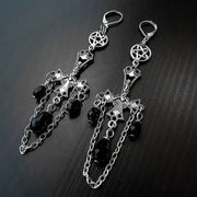 Goth Inverted Crucifix Teardrop Dangle Earrings Black Crystal Pentagram Witch Statement Grunge Classical Satan Pagan Women Gift