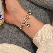 Gothic Hip Hop Metal Cross Pendant Charm Bracelet for Women Female Beads 2 Layering Linked Chain Bracelets Cool Jewelry Gift