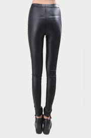 Black Punk Leggins Women Leggings Faux Leather Leginsi Lacina Calca Patterned Floral Bandage Lace Stitching Gothic Clothes PU