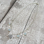 Gothic Beaded Pentagram Necklace Crystal Necklace Goth Wiccan Pendant Witchy Punk Jewelry Women Statement Gift Charm Mystical