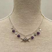Gothic Beaded Pentagram Necklace Crystal Necklace Goth Wiccan Pendant Witchy Punk Jewelry Women Statement Gift Charm Mystical