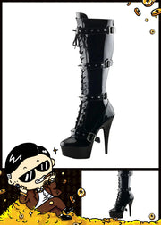 6Inch Autumn Winter Thigh-High Boots Zipper Openings Thin Heel High Heels Buckles Solid Pattern Lace-Up Closure Knee-High Boot