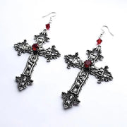 Goth Inverted Crucifix Teardrop Dangle Earrings Black Crystal Pentagram Witch Statement Grunge Classical Satan Pagan Women Gift