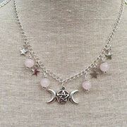 Gothic Beaded Pentagram Necklace Crystal Necklace Goth Wiccan Pendant Witchy Punk Jewelry Women Statement Gift Charm Mystical