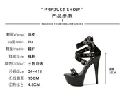Women's High Heel Roman Sandals 15CM Summer Platform Sexy Peep Toe with Thin Rivet Breathable Patent Leather Autumn Essentials