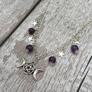 Gothic Beaded Pentagram Necklace Crystal Necklace Goth Wiccan Pendant Witchy Punk Jewelry Women Statement Gift Charm Mystical