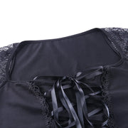 Vintage Tops Goth T-shirt Women Bodycon Bandage Lace Black T-shirts Gothic Streetwear Sexy Female Top Casual Mesh Tee