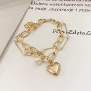 Gothic Hip Hop Metal Cross Pendant Charm Bracelet for Women Female Beads 2 Layering Linked Chain Bracelets Cool Jewelry Gift