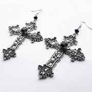 Goth Inverted Crucifix Teardrop Dangle Earrings Black Crystal Pentagram Witch Statement Grunge Classical Satan Pagan Women Gift