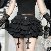 Black Women Punk High Waisted Goth Skirt Sexy Pleated Mini Skirt with Chain E Girl Lace-Up Tie PU Leather Corset Y2K Crop Tops
