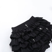 Black Women Punk High Waisted Goth Skirt Sexy Pleated Mini Skirt with Chain E Girl Lace-Up Tie PU Leather Corset Y2K Crop Tops