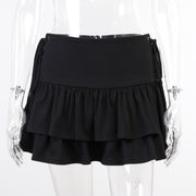 Black Women Punk High Waisted Goth Skirt Sexy Pleated Mini Skirt with Chain E Girl Lace-Up Tie PU Leather Corset Y2K Crop Tops