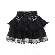 Gothic Skirt Sexy Cute Black Mini Women Drawstring Folds High Waist Irregular Ruffle Patchwork Fairycore Short Skirts Mori Girl