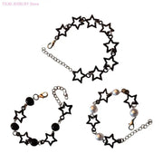 62KE Stylish Gothic Bracelet with Large Hollow Star Elegant Accent Hand Strings