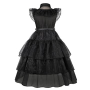 Gothic Black Dress Halloween Costume for Girls 2025 Party Ball Gown Children Cosplay Adams Family Vestido