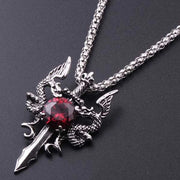 1 Gothic Style Women's Ancient Silver-color Evil Dragon Gem Pendant Necklace Personalized Fashion Street Sweater Chain Jewelry