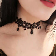 Gothic Black Choker Necklace Womens Crystal Tassel Sexy Lace Choker Soft Collar Chain Necklace Halloween Jewelry Y2k Jewelry