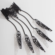 IngeSight.Z Gothic Black Hollow Lace Nail Set Bracelet for Women Goth Halloween Ghost Finger Bracelet Holiday Party Jewelry