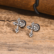 Gothic Cross Earrings for Men Boys,Waterproof Stainless Steel Stud Earrings,Rock Punk Prayer Jewelry Halloween Gifts