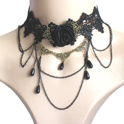 Gothic Victorian Choker for Women Black Lace Necklace Women Girl Boho Crystal Tassel Sexy Lace Choker Loli Style Halloween Jewel