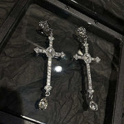 Gothic Cross Pearl Dangle Earrings for Women Elegant Tassels Sparkling Zircon Rhinestone Romantic Ear Accessorie Fashion Jewelry