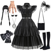 Gothic Style Black Dress Wensday Party Ball Gown Children Halloween Cosplay Adams Family Costume