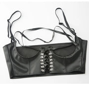 Women Corset Waist Support Gothic PU Leather Crop Top Lace-up Bandage Waist Bodyshaper Decorative Corset Women  Accessory