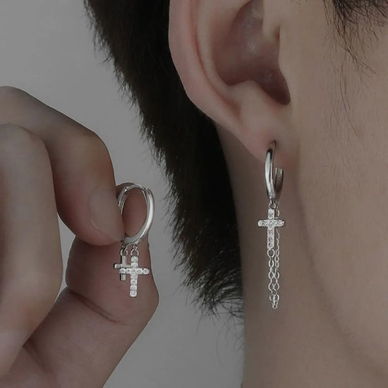 Gothic Cross Pearl Dangle Earrings for Women Elegant Tassels Sparkling Zircon Rhinestone Romantic Ear Accessorie Fashion Jewelry