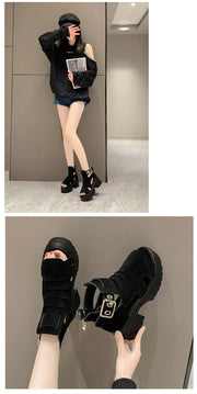 Comemore Gothic Platform Sandals Women Summer Wedges Peep Toe Gladiator Shoes Woman Thick Bottom 8cm High Heels Sandalias Mujer